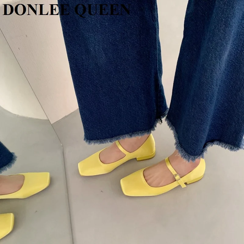 2024 New Spring Summer Shoes Women Flat Heels Square Toe Mary Jane Ballet Flats Rainbow Candy Color Ballerina Soft Casual Loafer