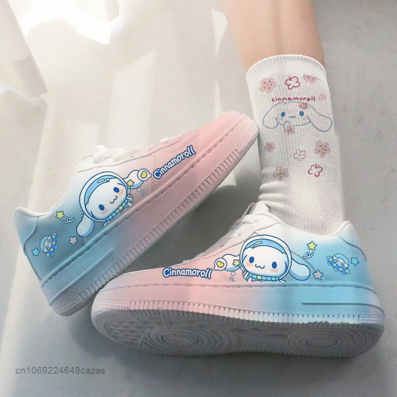 Sanrio Hello Kitty Shoes Women Cartoon Printed Board Shoes Y2k Girls Fashion Sneakers Cute Cinnamoroll Student White Flat Shoes