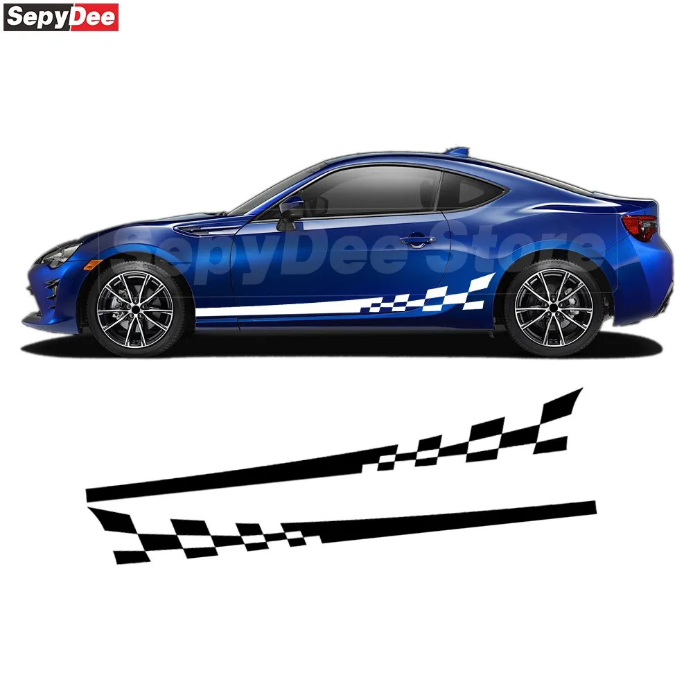 

2Pcs Car Side Stripes Skirt Stickers for Toyota GT86 Checkered Graphic Vinyl Decal Car Accessories