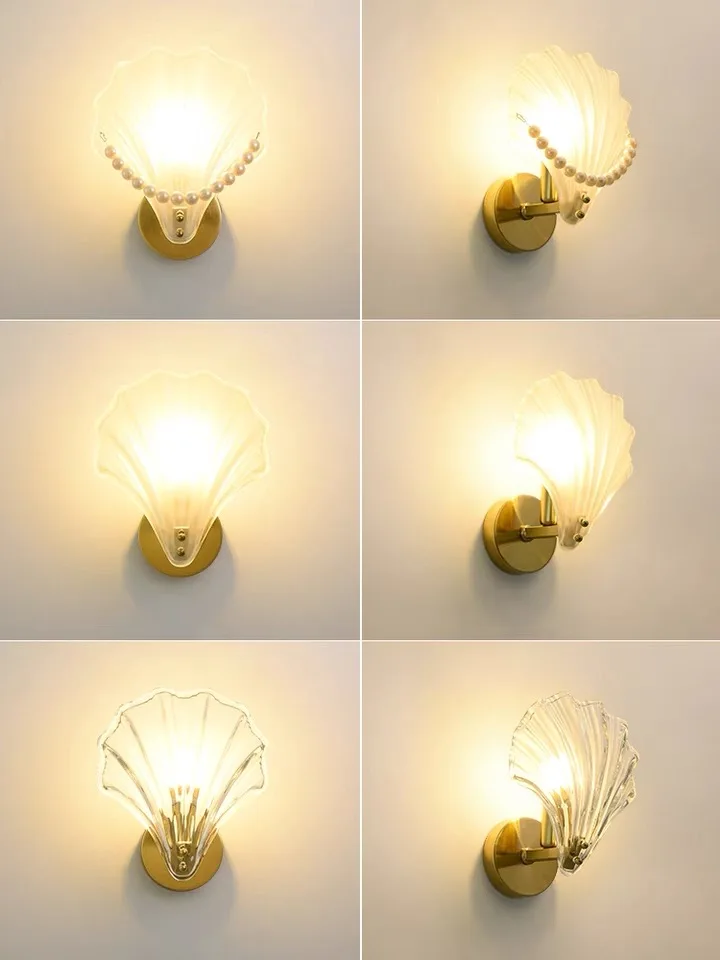 

Modern Glass Crystal Wall Sconce - Luxury Iron & Mother-of-Pearl Lighting for Bedroom & Living Room, Artistic Minimalist Accent