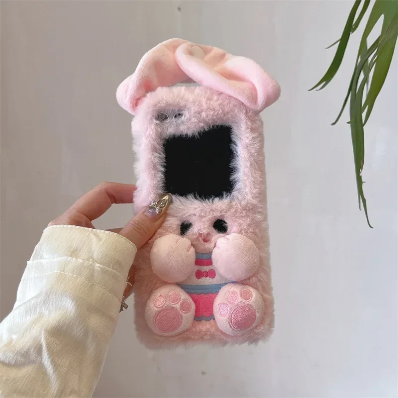 Long Ears Rabbit Phone Case for Samsung Galaxy Z Flip 6 5 4 3 Protective Back Cover for ZFlip4 ZFlip5 ZFlip6 Case