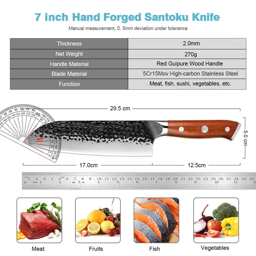 سكين Santoku احترافي مقاس 7 بوصة 5Cr15MoV عالي الكربون من الفولاذ المقاوم للصدأ سكين الطاهي الياباني أداة قطع المطبخ المنزلي