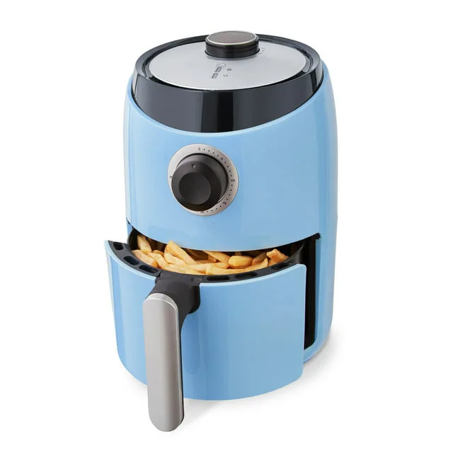 Compact Air Fryer Oven with Temp Control Non-Stick Basket, Recipes + Auto Shut off, 2 Quart - Blue - New - 11.4 in. tall