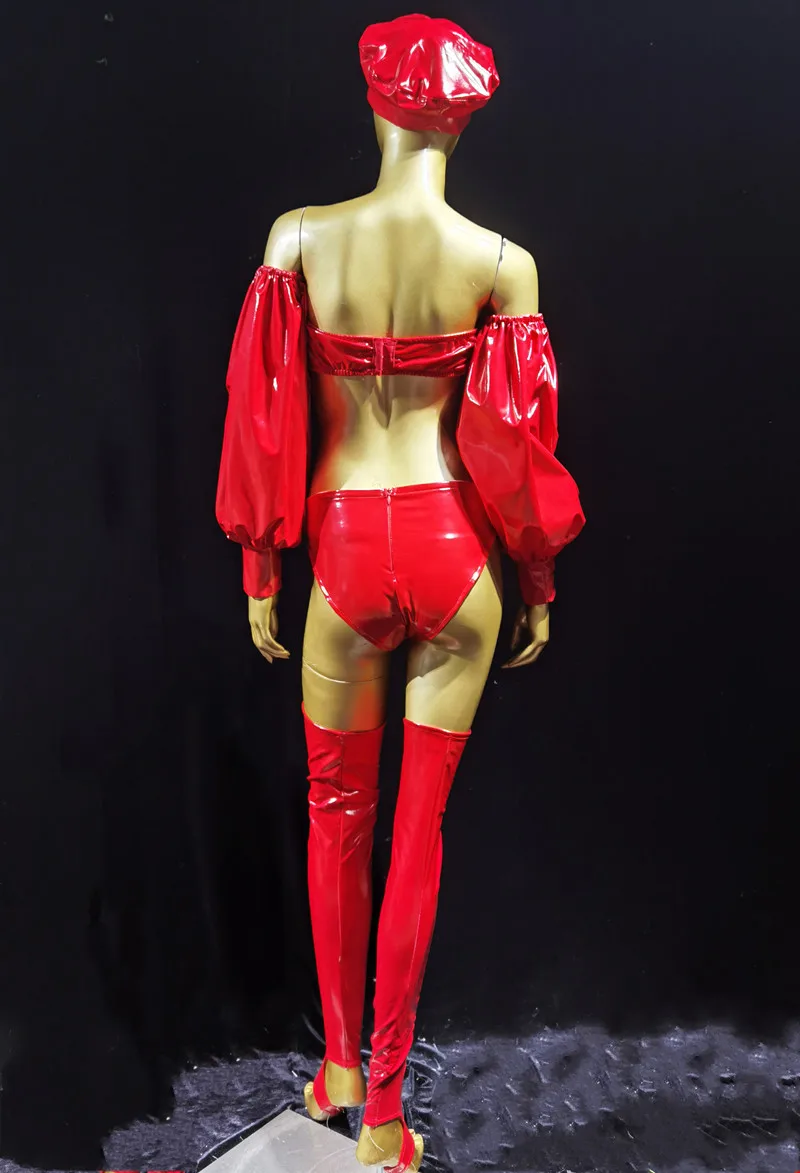 

Sexy bar party big red patent leather dance team costume gogo female DJDS bikini F039