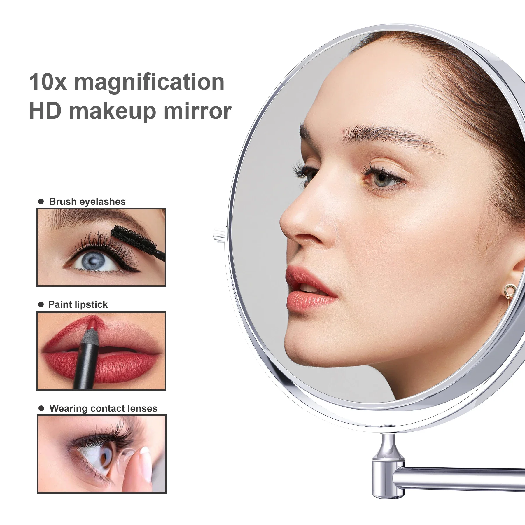 Tushengtu 360 回転 8 インチ壁掛け化粧鏡 10 倍拡大鏡両面バニティバスルームミラーシェービング