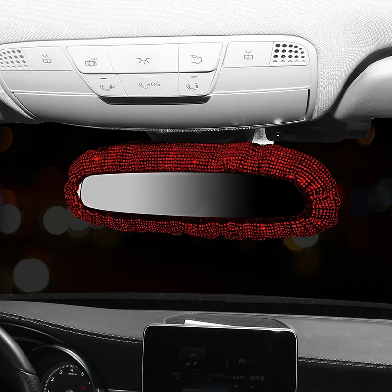 Bling Rhinestone Rear View Mirror Charming Car Rearview Mirror Cover With Crystal Diamonds Elastic Glitter Car Rear View