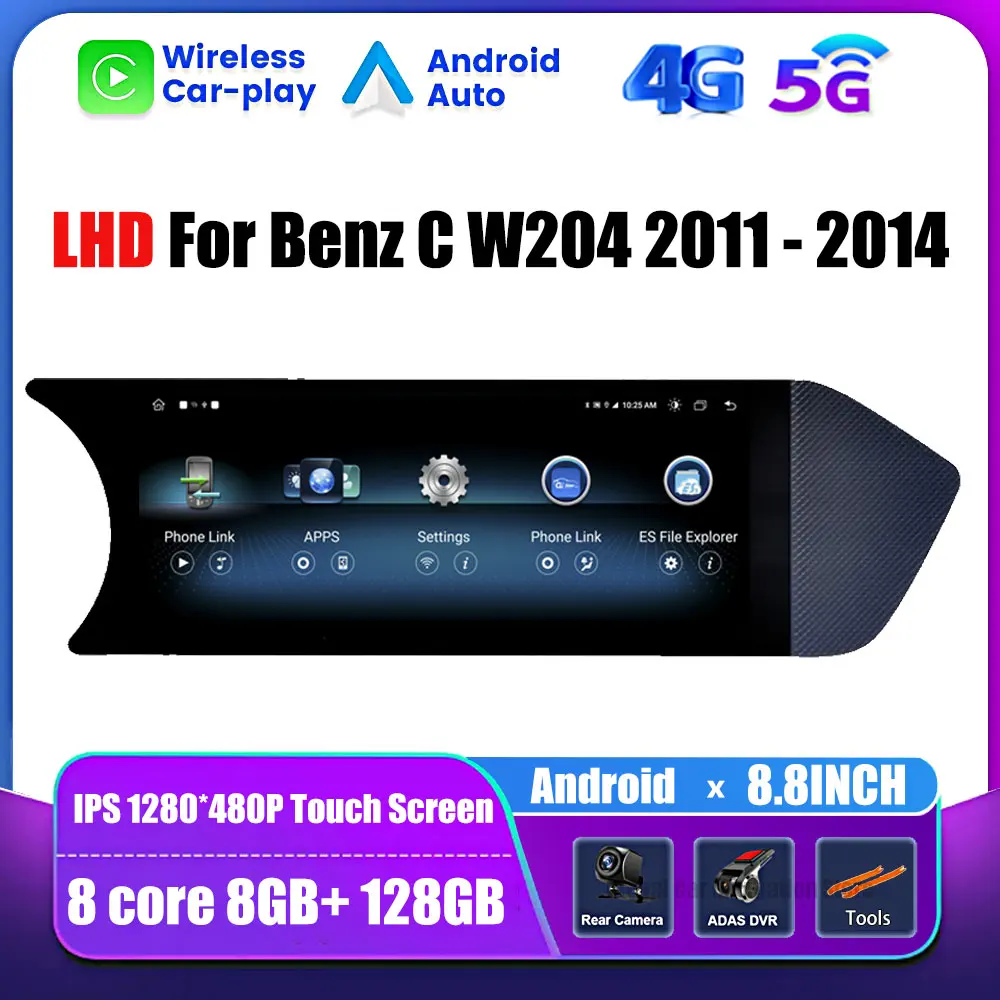 LHD 8.8 인치 안드로이드 OS 터치 스크린, 벤츠 C W204 2011 - 2014 자동차 액세서리, 자동차 카플레이 모니터, 멀티미디어 플레이어 스테레오 라디오