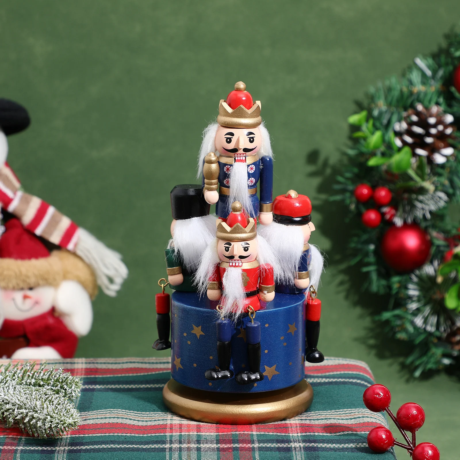 

European Hand Painted Wooden Nutcracker Rotating Music Desktop Adornment Home Decor Gift For Xmas Housewarming Melody Box Office