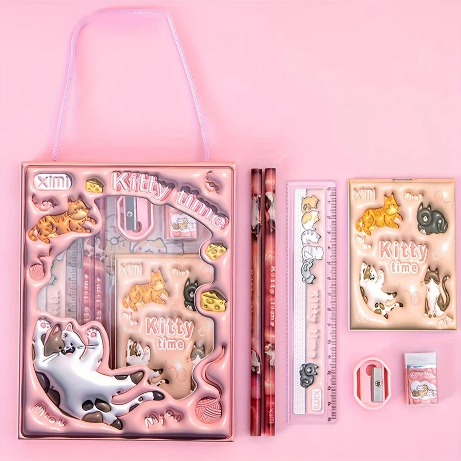 مجموعة قرطاسية كرتونية لطيفة مكونة من 6 قطع - أساسيات مثالية للعودة إلى المدرسة