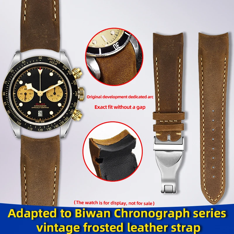 20mm 22mm Bracelet For Tudor Biwan Timing Gold Steel M79363 M79360 Curved End cowhide Watch Strap men Black Brown blue watchband