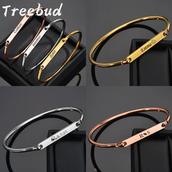 Treebud Personalized Engraved Name Bangles Stainless Steel For Women Men Laser Engrave ID Tag Bracelet Family Gifts Jewelry