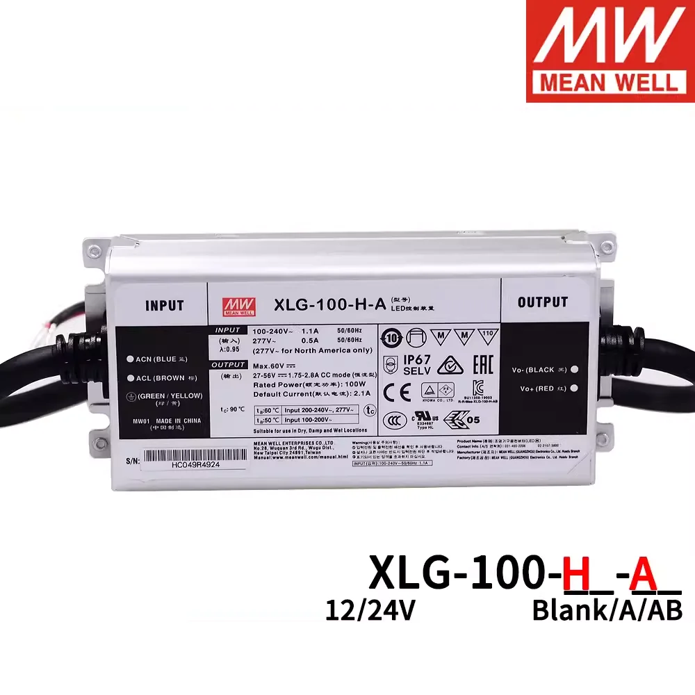 Original MEAN WELL XLG-100 XLG-100-12-A XLG-100-24-A XLG-100-H-A XLG-100-H-AB MEANWELL XLG 100 100W