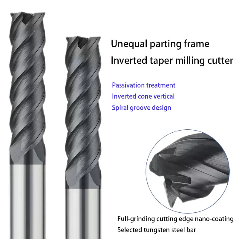 

Unequal Milling Cutter Special End Milling Cutter for Carbide Tungsten Steel Extended 4-edge Inverted Cone Mould Frame NC Tool