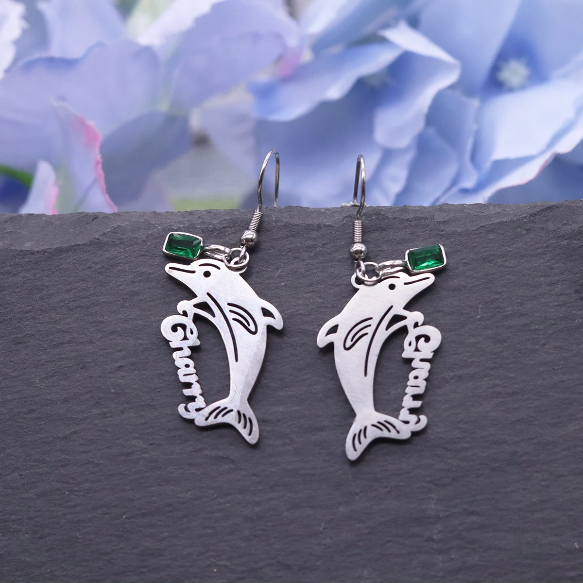 Dolphin Charms Custom Engraved Personalized Earrings for Women Exquisite Line Pendant Stainless Steel Ear Cartilage Puncture