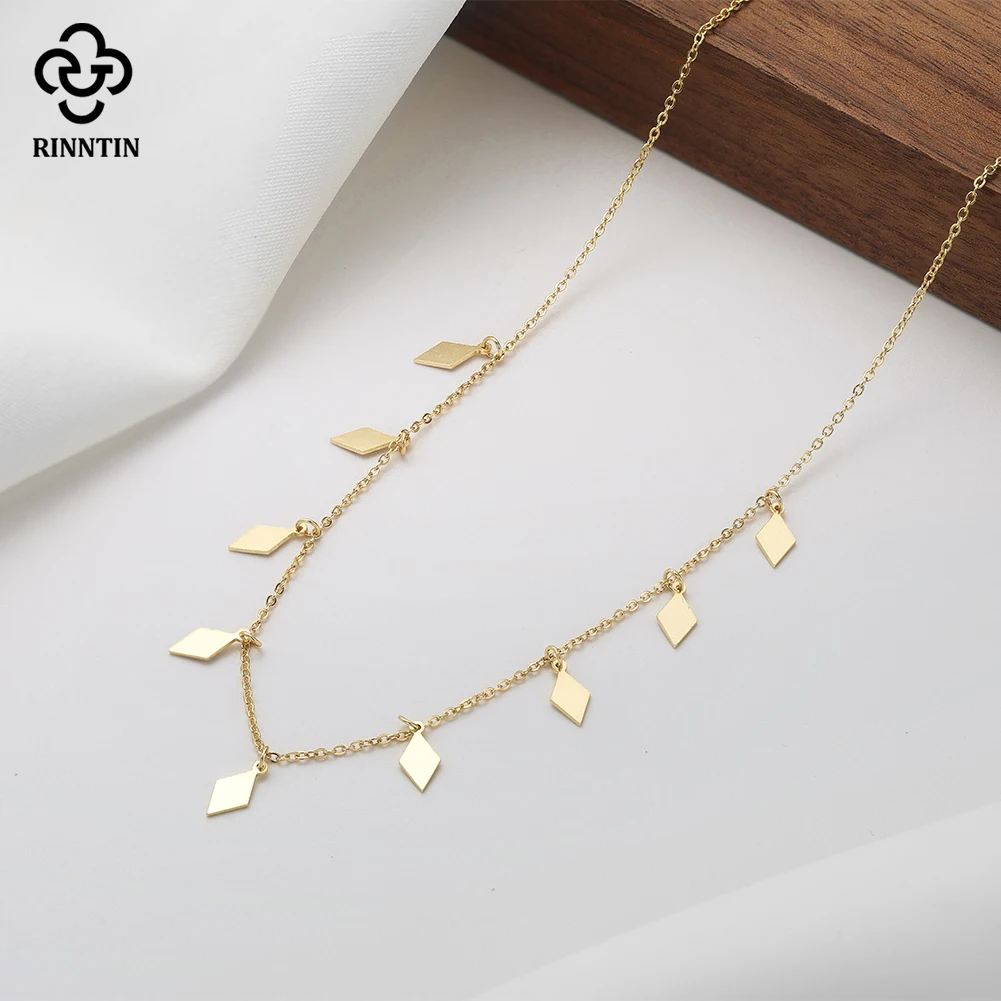 

Rinntin Classic Square Handmade Chain Necklace 925 Sterling Silver Vintage Dainty Choker Necklace Chain Jewelry for Girls BQN25