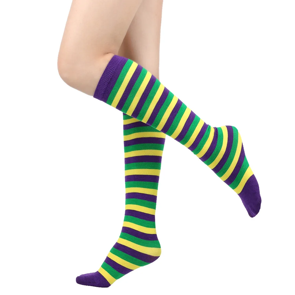 

Striped Long Socks Mardi Gras St Patrick Over Knee Costume Stockings for Women Girl