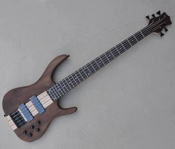 5 Strings Matte Walnut Neck-thru-body Electric Bass Guitar with 24 Frets,Rosewood Fretboard,Cstomized Logo/Color Available