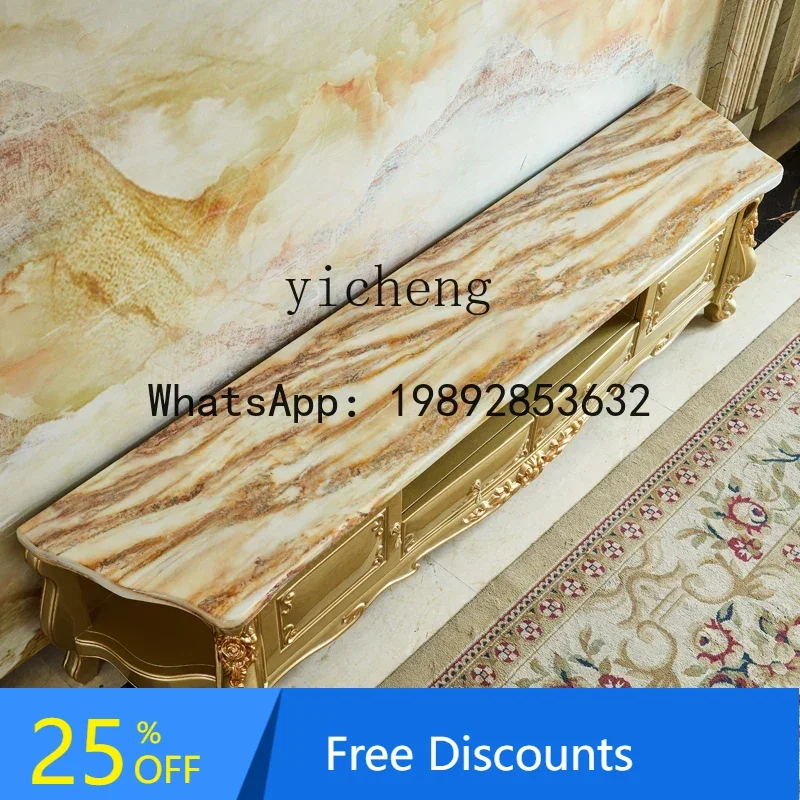 

TV cabinet solid wood carving flower large apartment gold TV cabinet