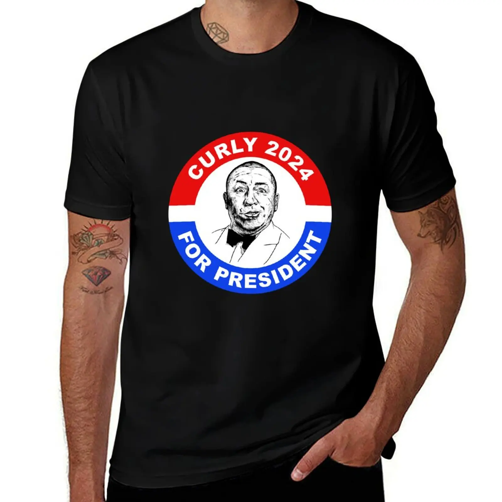 Curly 2024 For President T-Shirt Stylish Graphic Short Sleeve Top T-Shirt
