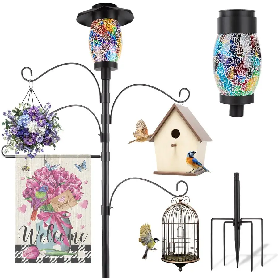 

Солнечные крюки-держатели для улицы, 80-дюймовая стойка для кормушки для птиц с 5-зубчатым основанием, держатель для флагов и солнечных светильников, сверхпрочные садовые крюки-подставки