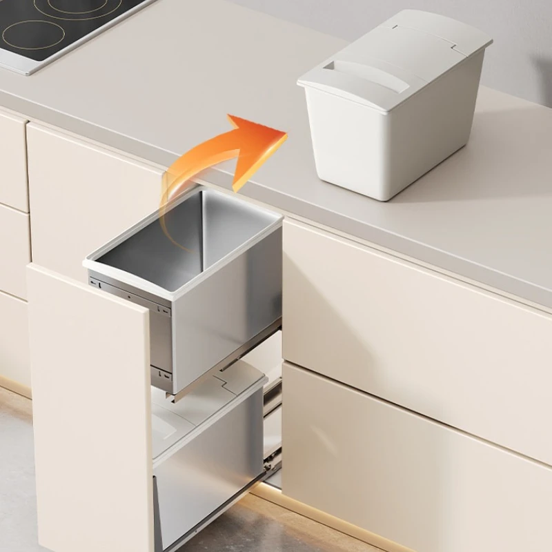 Built-in Stainless Steel Rice Storage Container, Kitchen Cabinet Pull-out Bin Organizer with Dampening Slides,Pest-proof Drawer.