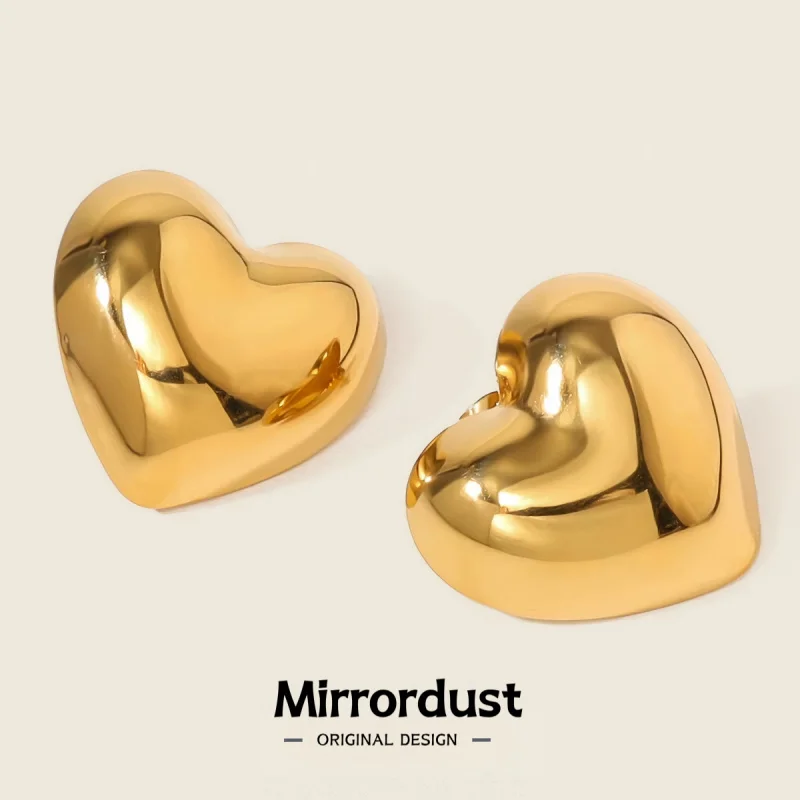 

Глянцевые серьги-гвоздики в форме сердца, женские серьги из нержавеющей стали с покрытием из 18-каратного невыцветающего золота, оптовая продажа