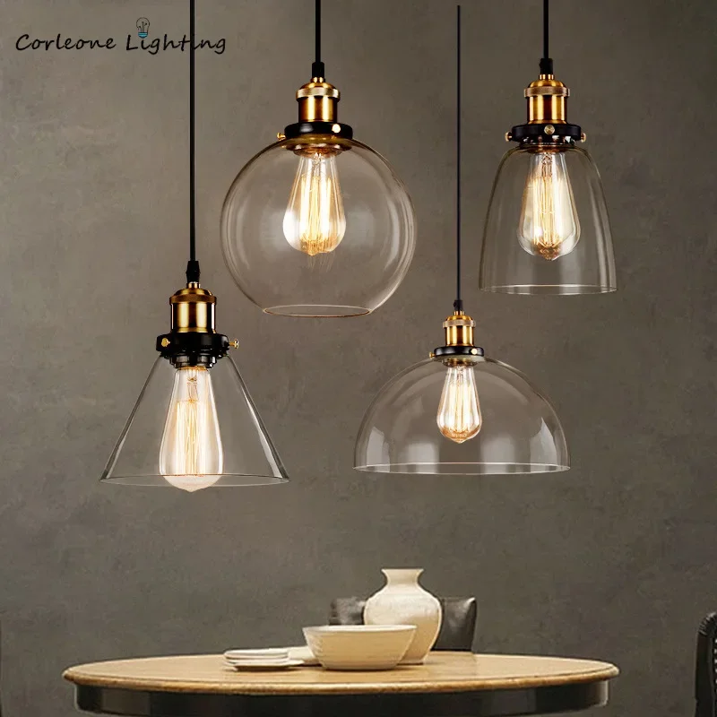 Vintage Glass Pendant Lights American Industrial Loft Hanging Lamp Bedroom Lamp Dining Room Lights E27 Home Decor Light Fixtures