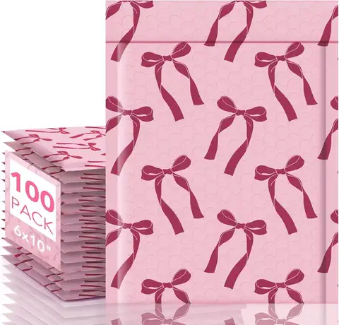 Padded Bubble Mailers 6x10 100 Pack Pink Bows Cute Design Strong Adhesion Envelopes for Jewelry Makeup