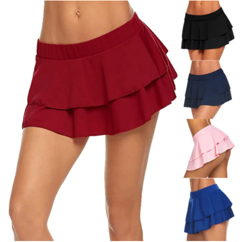 

Sexy Faion Pure Color Women's Skirt High Waist A-Line Gored Skirts ort Length with 3D Decoration Versatile Sle