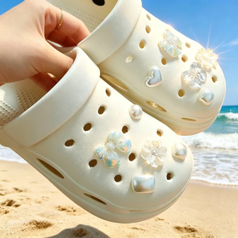 10PCS White Flower Shoe Charms Bling Buckle Decorations Removable Multifunctional Shoe Clips Accessory for Shoes