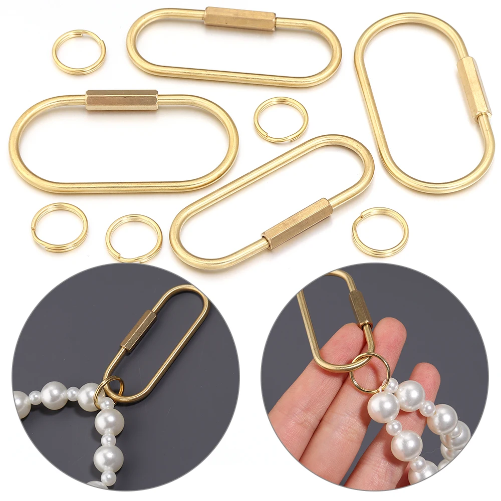 Keychain With Screw Lock D Key Chain Gold Color Camping Carabiner Survival Camping Equipment Buckles Hooks Key Ring Accessories