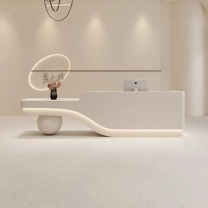 

Beauty salon checkout page milky white clothing store counter creative company medical beauty training yoga studio front desk