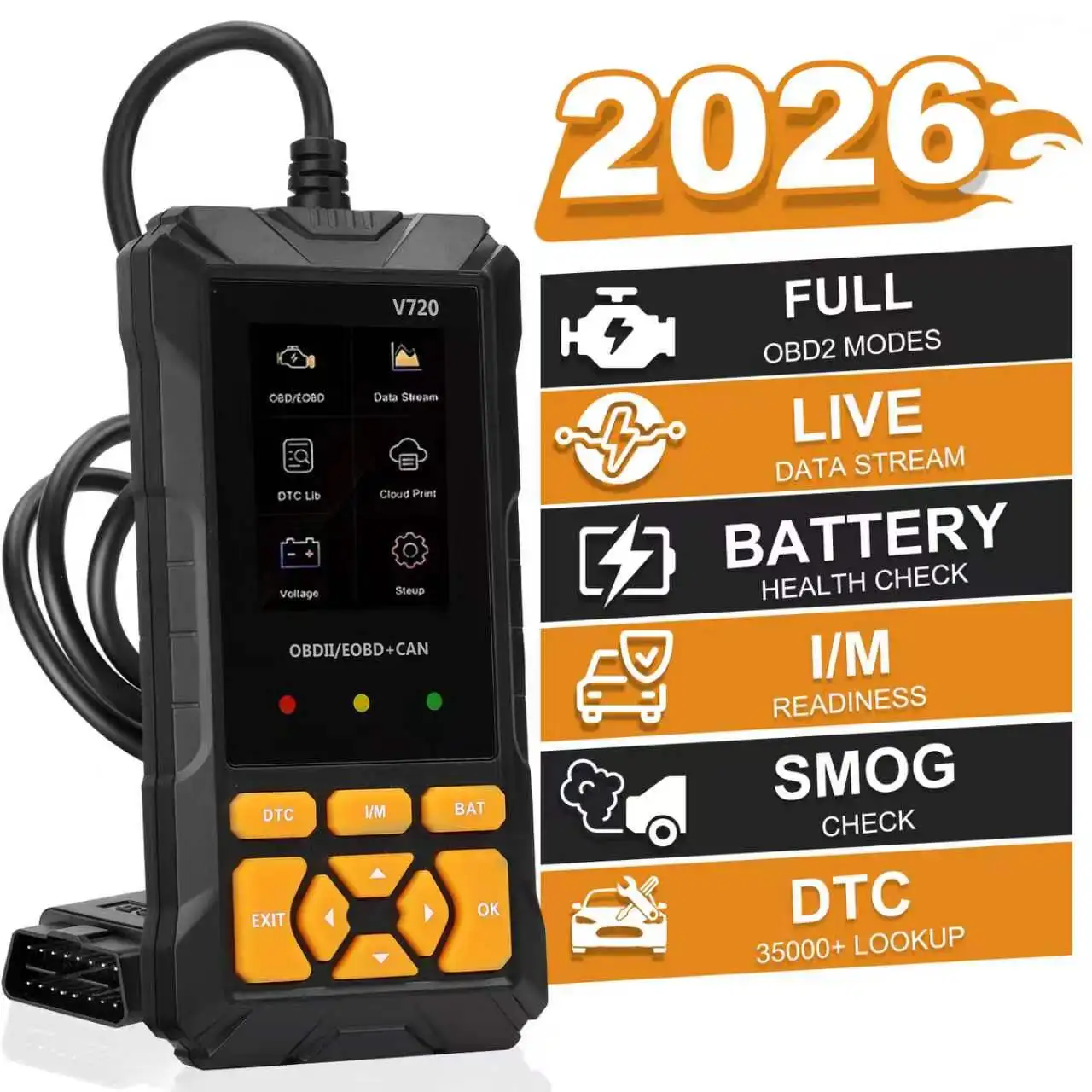 V720 Car Diagnostic Scanner Tool Automotive OBD2 Scanner for Engine Health Check with Color Screen