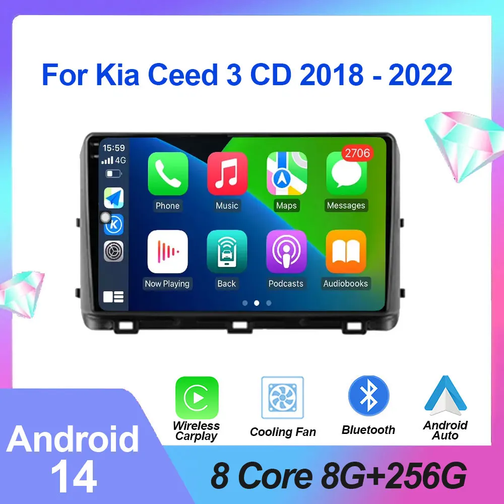 

For Kia Ceed 3 CD 2018 - 2022 Android 14 Auto Radio Car Multimedia Player GPS Navigation Screen Auto DSP Stereo 5G WIFI Carplay