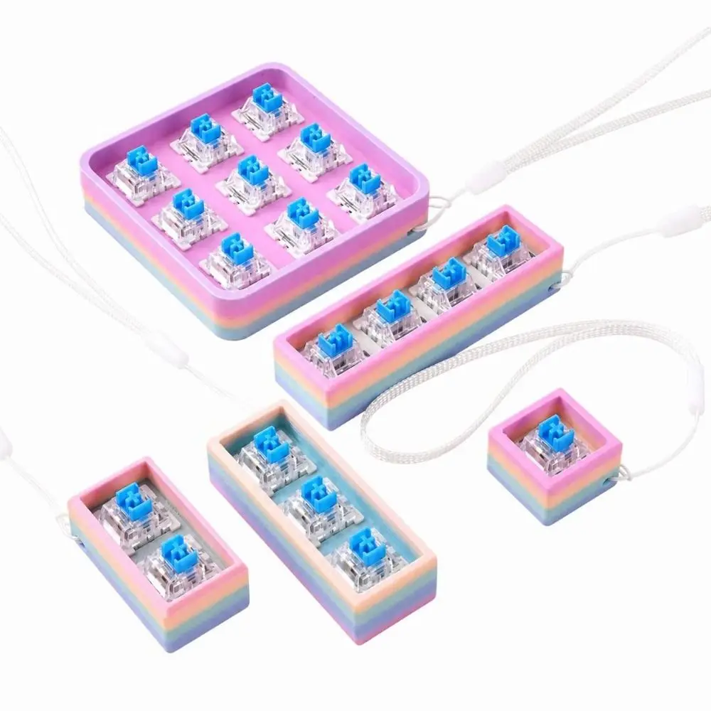 Plastic Mechanical Keyboard Switch Tester Rainbow Gradient Keychain Style Keyboard Switch Holder Attached Lanyard