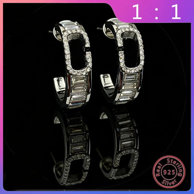 

Новые модные ретро-серьги 2026 года из серебра S925 пробы с полукруглыми буквами и бриллиантами, универсальные, нишевые, с инкрустацией, праздничный подарок