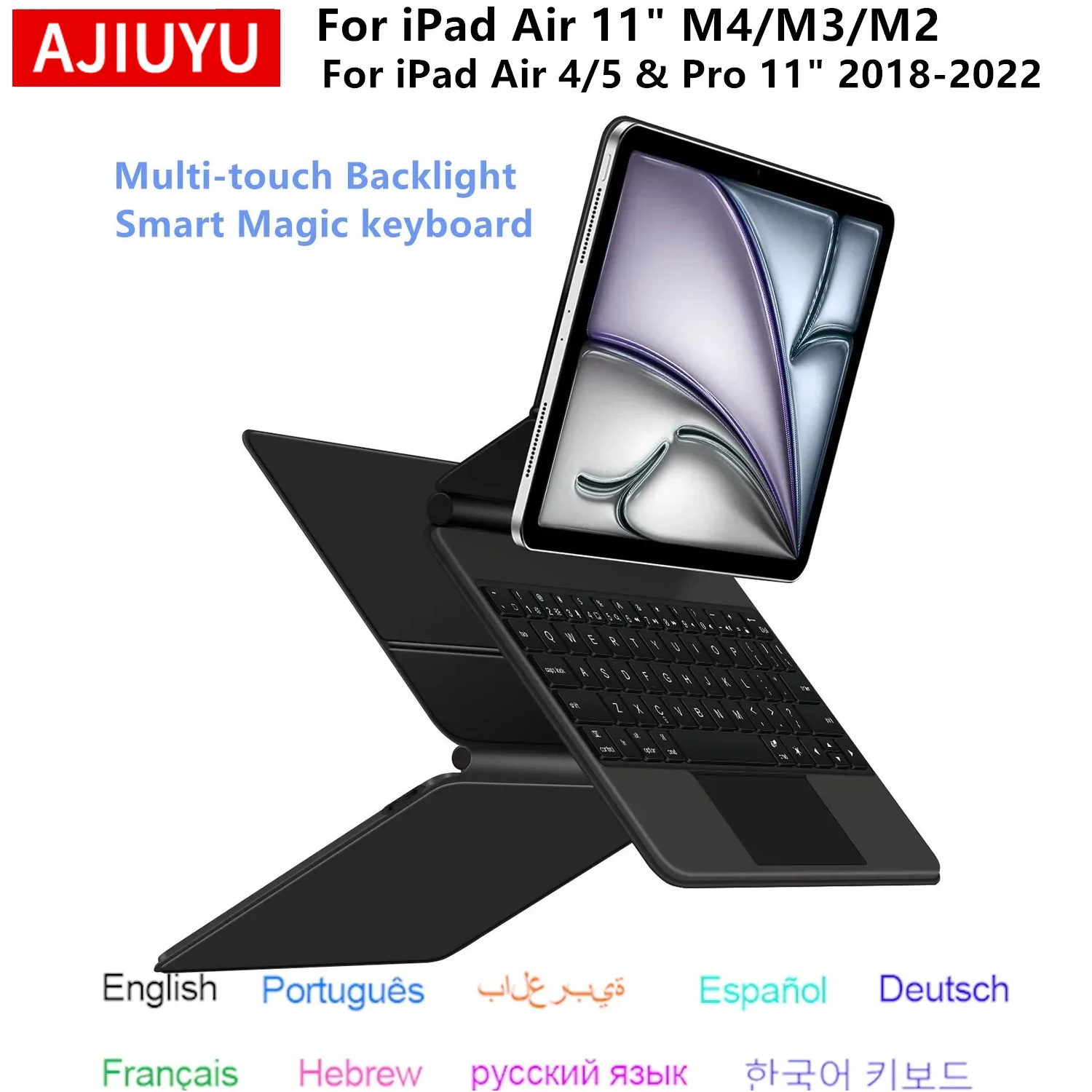 

Чехол-клавиатура Folio Magic Keyboard для iPad Air 11 дюймов M4 2026 M3 M2 Pro 11 дюймов, умный чехол с клавиатурой на испанском, португальском, иврите, французском, немецком языках