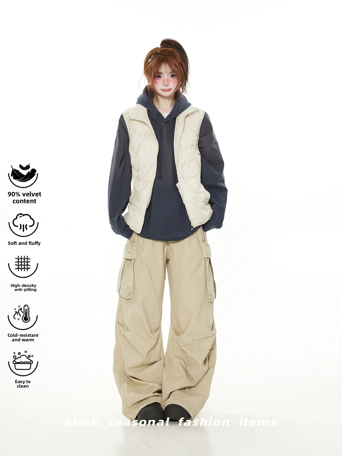Casual American Outdoor Short down Vest Women's Winter Inner Wear Sleeveless Hoodless Quilted Padded Jacket Trendy Brand