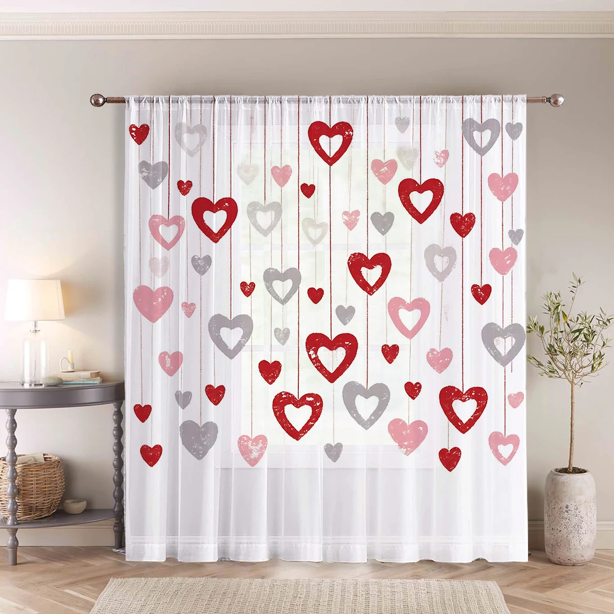 Cortina de ventana de corazón de bloque de Color de una pieza, tratamiento de ventana decorativo de ambiente festivo y cálido de estilo romántico dulce y fresco