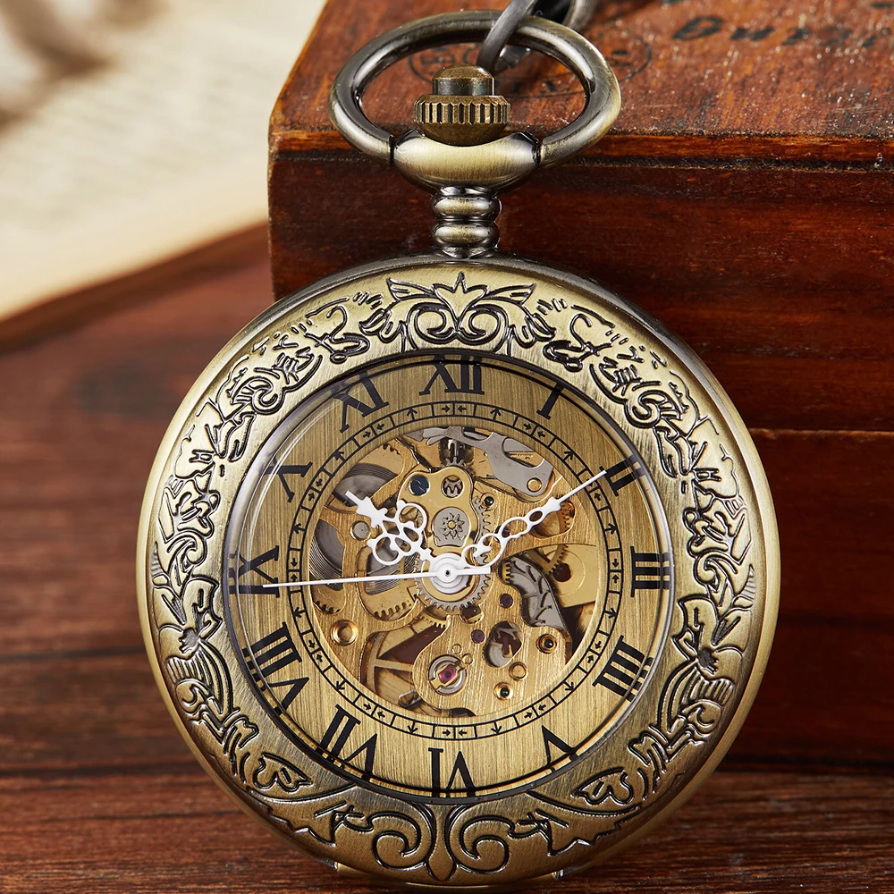 Vintage mechanische Taschenuhr Männer römisches Zifferblatt hohl Steampunk kreative Uhr männliche Frauen Halskette Geschenk Anhänger Ketten reloj hombre