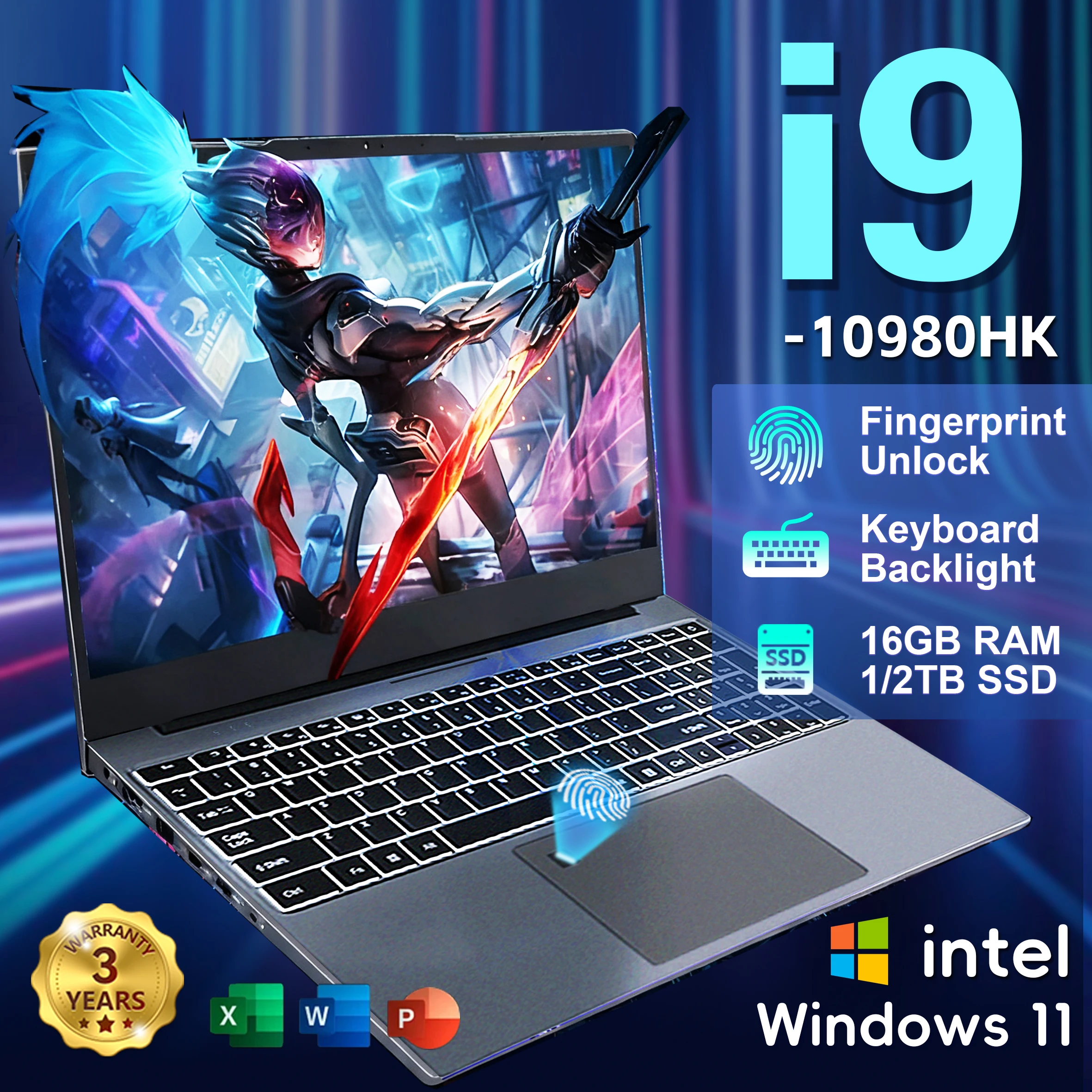 New Windows 11 Pro 15.6" Laptop Computer PC Intel Core i9 10980HK 16GB RAM 1TB SSD Fingerprint Unlock Notebook Backlight Laptop