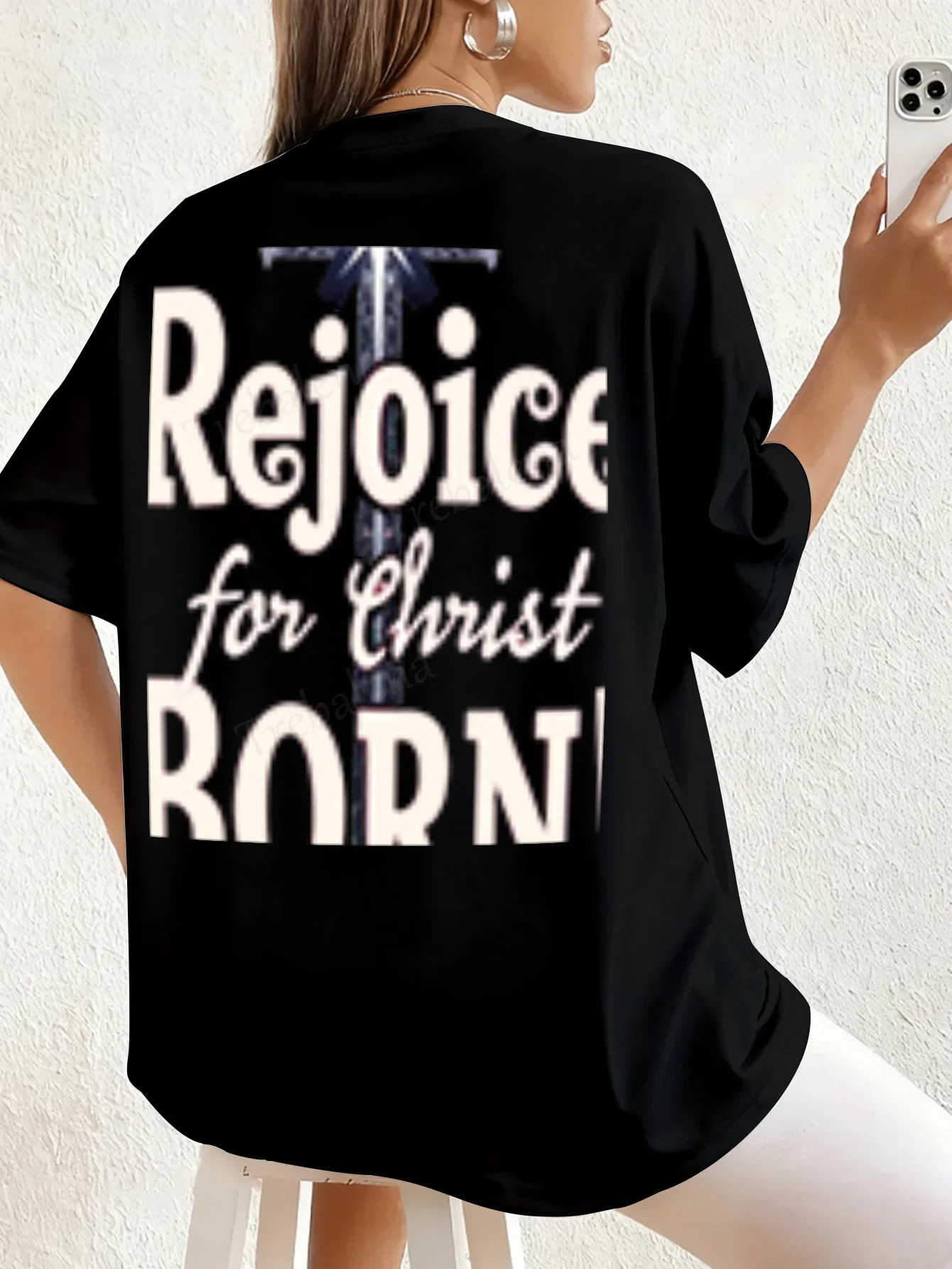 Women T-shirt Rejoice for Christ Born - Festive Christian Women's T-Shirt