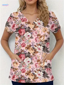 Uniforme com Decote V para Mulheres, Enfermeira Médica Uniforme, Basculador Scrubs, Hospital Scrubs Suit, Uniformes Spa, Moda Trabalho Desgaste, Atacado, Novo