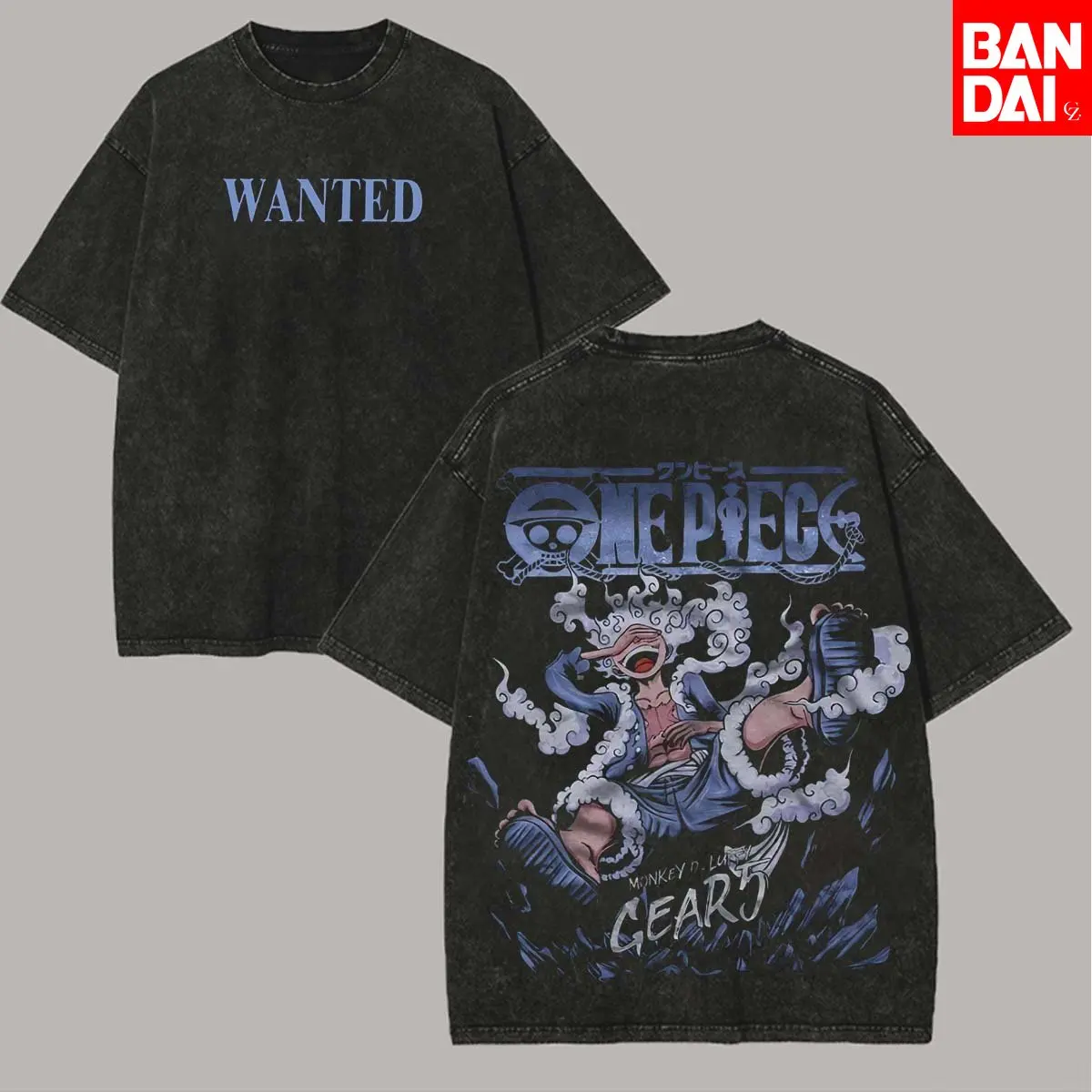 Camiseta Luffy Gear 5 para Hombre, Lavado Ácido, Anime One Piece, Gráfico de Fruta Nika, Algodón, Estilo Vintage, Streetwear, Gomu Gomu No Mi, Estampado Morado