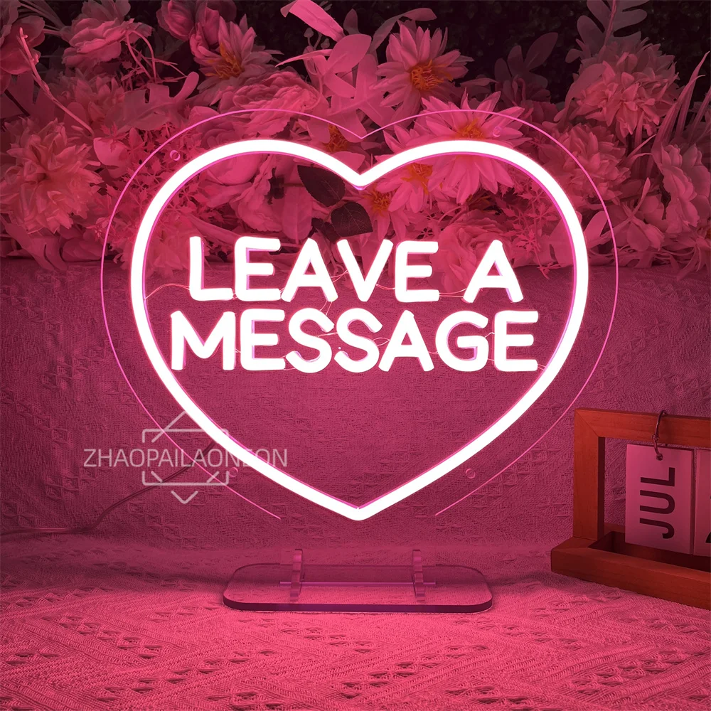 

Leave a Message Custom Neon Sign Wedding LED Table Heart Stand Neon Signs for Guest Book Telephone Decor with Stand