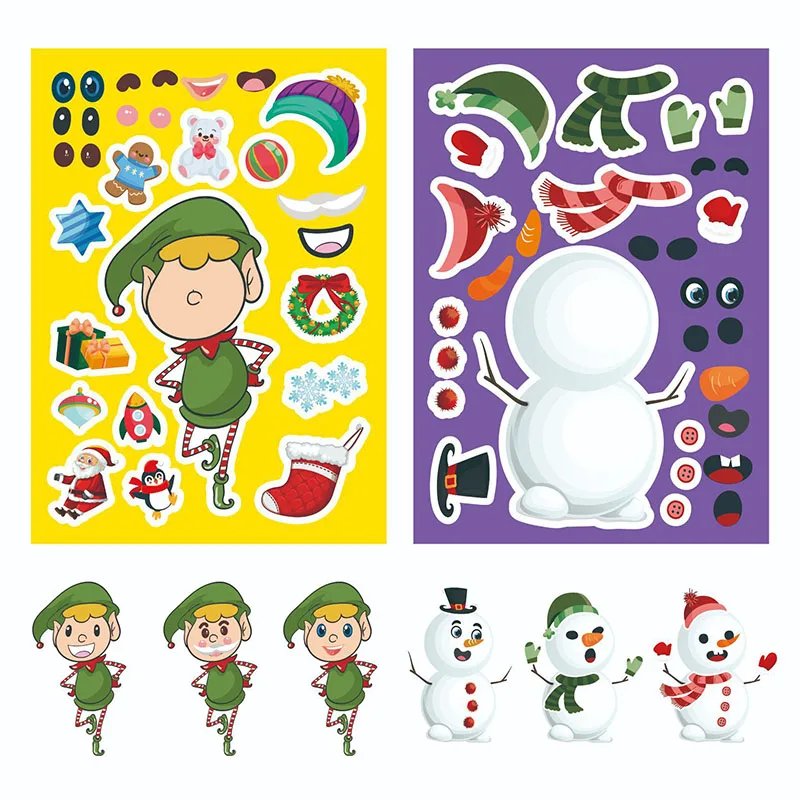 Christmas Stickers for Kids DIY Santa Snowman Christmas Tree Make A Face Stickers Party Game Activities Goodie Bag Filler Gifts