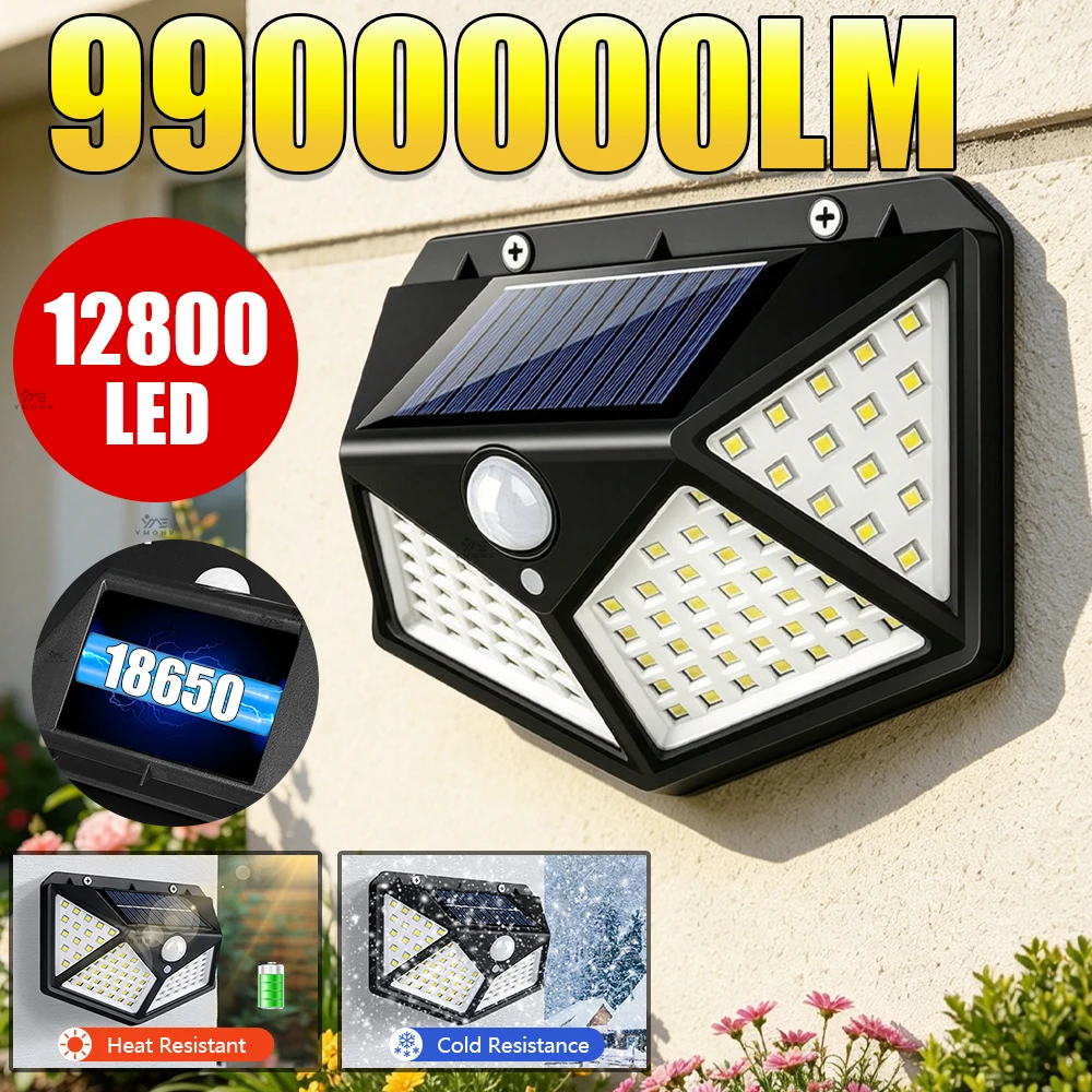 12800 LED Solar Lamps Outdoor Waterproof Wall Lights 3Modes 50M 2000mAh 18650 Solar Street Light Porch Garden Decoration