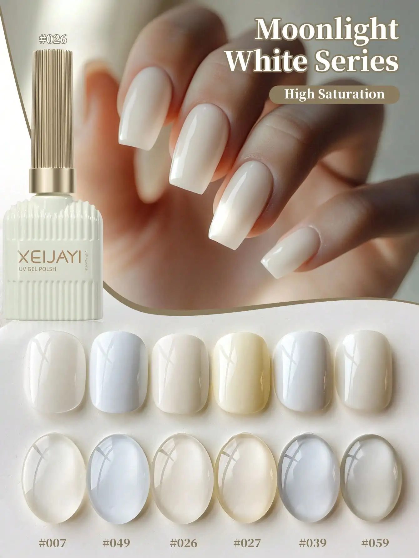 

6Pcs 15ml Moonlight White Series Gel Nail Polish Set, Popular Color Gel Varnish Kit, Soak Off UV/LED Gel Polish