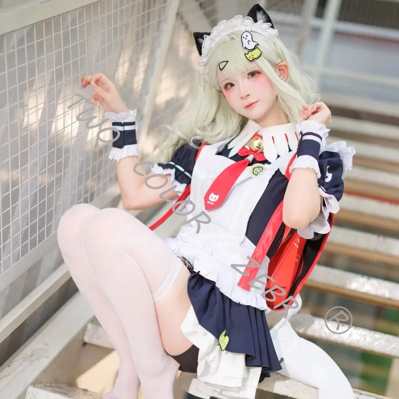 A;3\v,7'd/ZZZ Sunna Cosplay White & Navy Maid Dress Costume Props Set Game Zenless Zone Zero for Halloween Comic Con Pw.3;v'6\b/ view 4