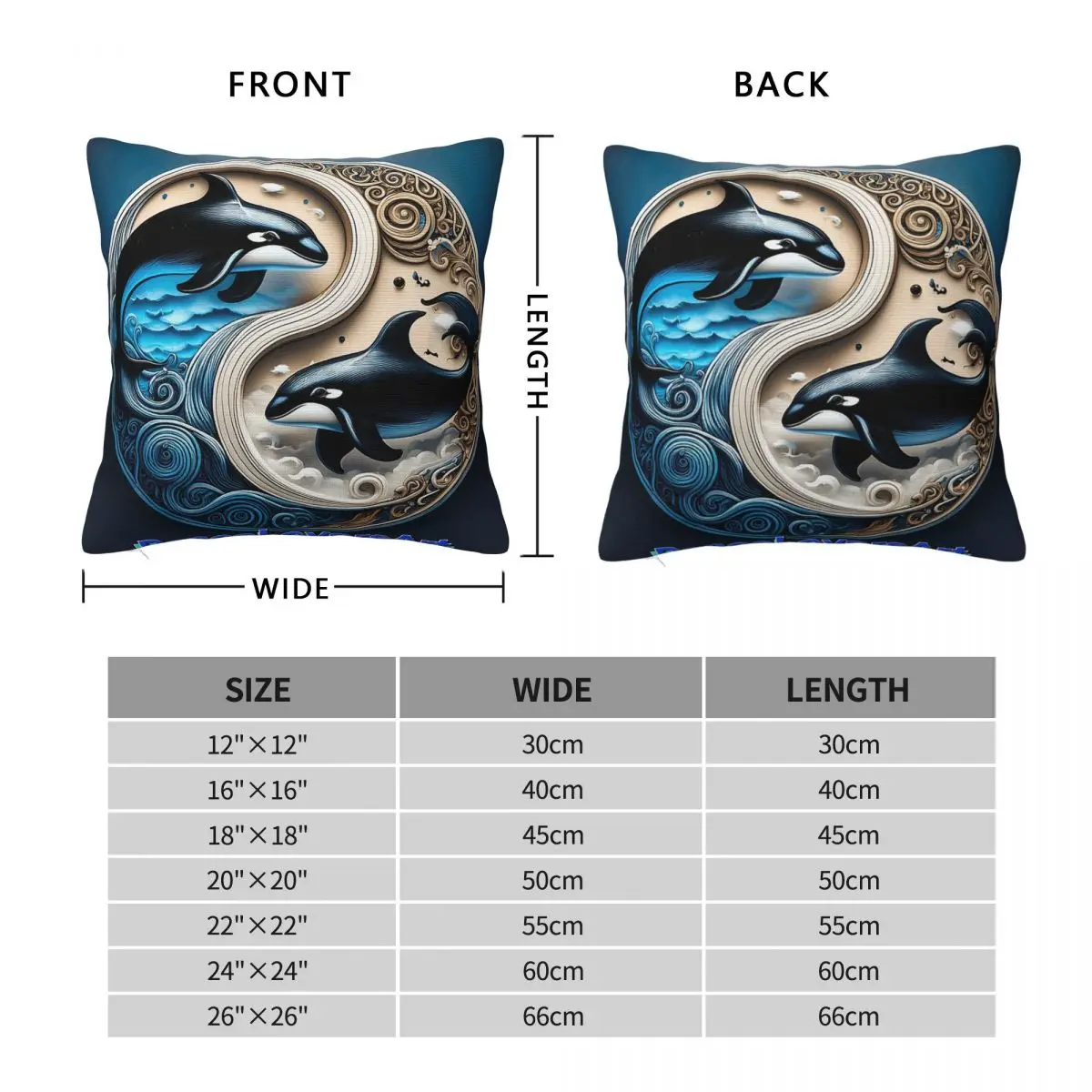Orca Whale Yin Yang Ocean Harmony Square Pillowcase Polyester Linen Velvet Printed Zip Decor Pillow Case Sofa Cushion Cover